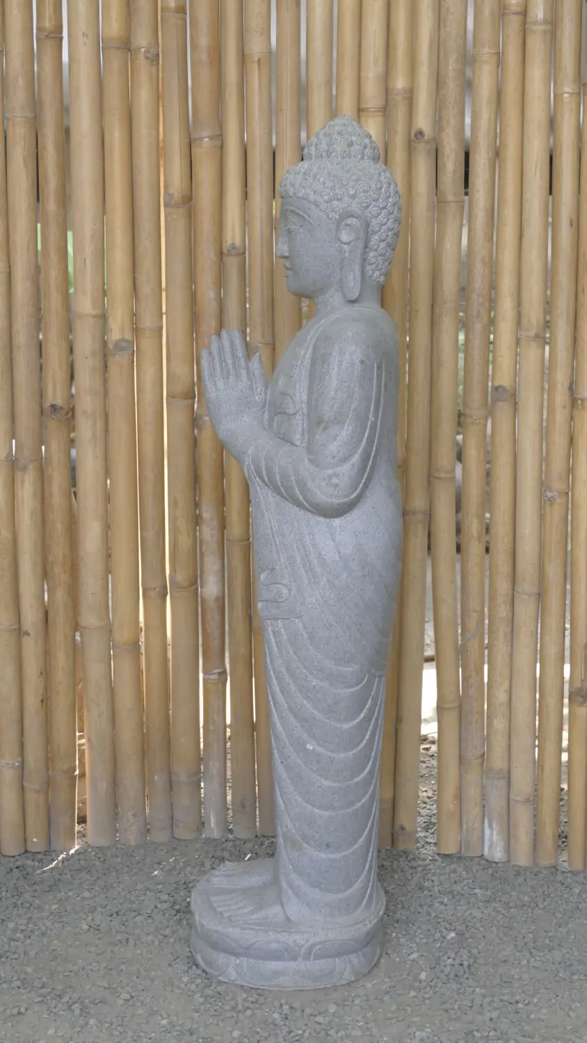  Product image 3 of the product “Standing Buddha made of Riverstone, position Namaskara , H. 118cm. ”